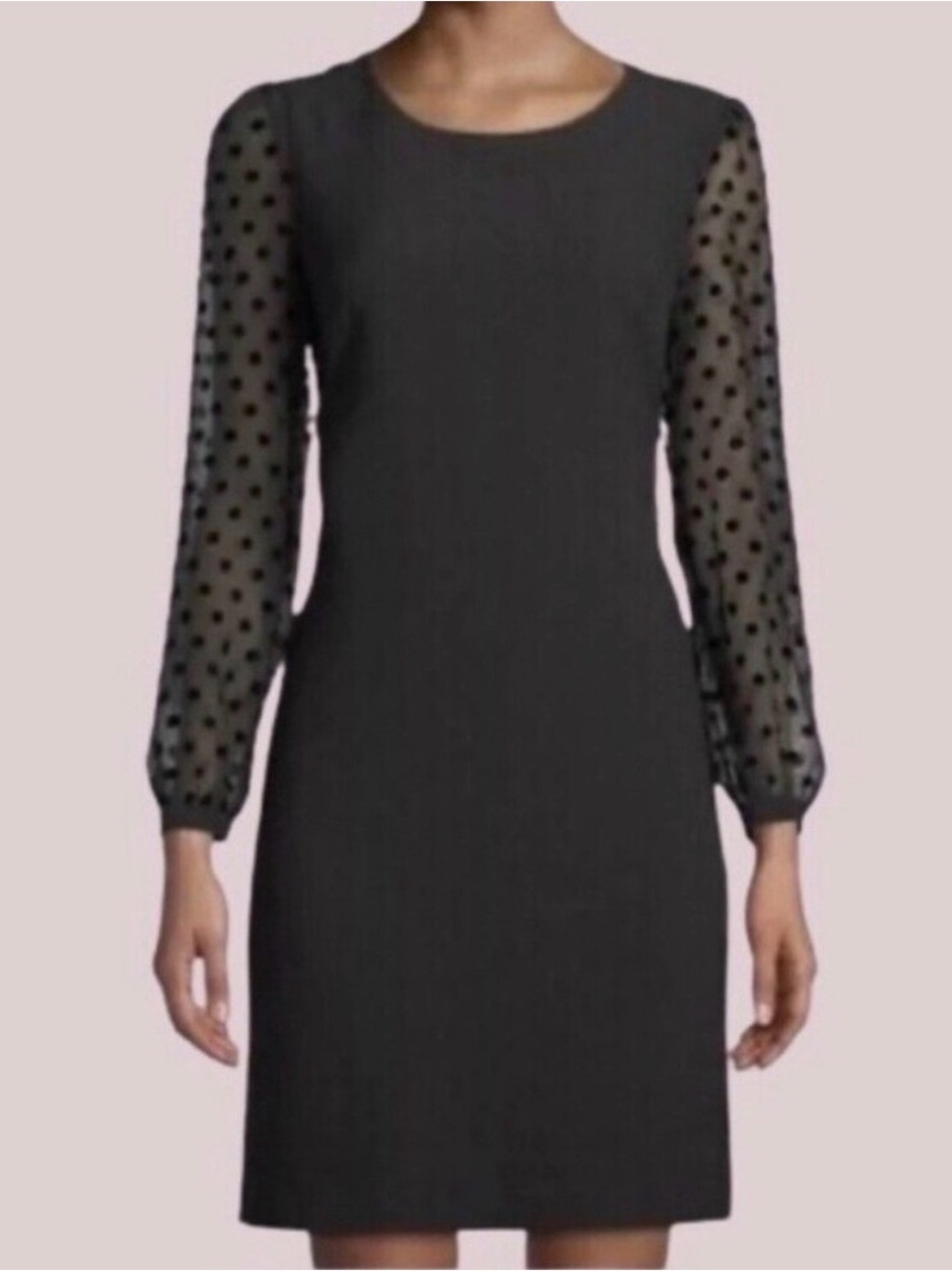 Karl Lagerfeld Paris black dress sheer polka dot sleeves 0 elegant quiet luxury